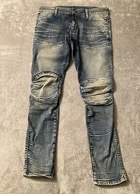 G Star Raw Jeans Men Size 35X31 5620 3D Zip Knee Super Slim Medium Wash Stretch • $49.77