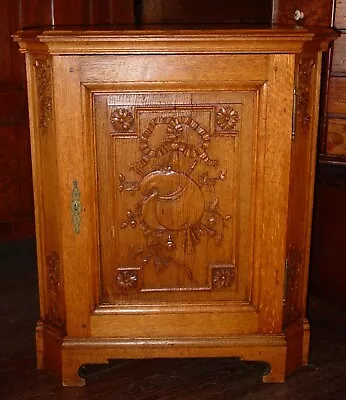 Exceptional Antique Quarter Sawn Oak Carved Confiturier Cabinet-----16029 • $1250