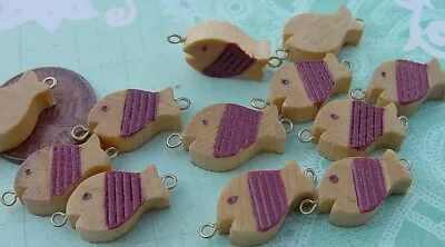 Vintage Wood Wooden Fish Connector Beads Charms 12 • $3.50