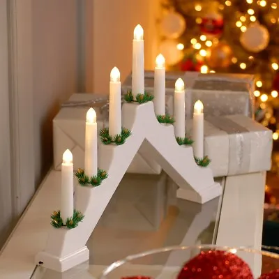 Wooden Candle Bridge Light 7 Bulb Window Christmas Decoration Arch Bridge XMAS  • £11.99