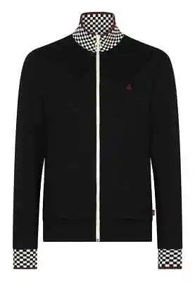 Mens Merc London Retro Checkerboard Collar Zip Up Track Top Myrtle - Black • $78.43