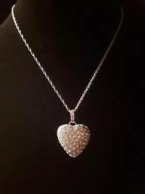 Rhinestone Heart Locket Necklace.  Jesus Lives In My Heart  Inscription • $7.95