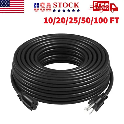 10/25/50/100 FT Heavy Duty Extension Power Cord Electrical Cable Indoor Outdoor  • $13.29