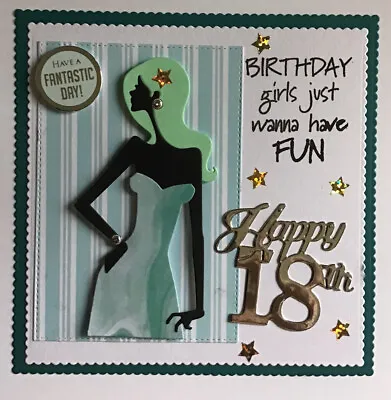 HAND CRAFTED CARD TOPPER   BIRTHDAY GIRLS JUST WANNA HAVE FUN 18th  BIRTHDAY • £2.25