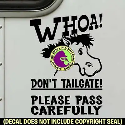 $15.99 • Buy WHOA CARTOON HORSE TRAILER SIGN Decal Sticker Back Door Caution Tailgating BLK