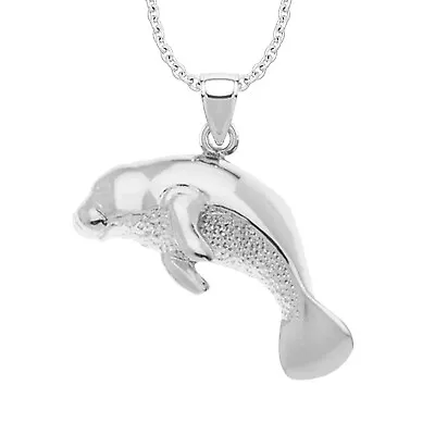 Ladies 925 Sterling Silver 29mm Manatee Sea Life Necklace 18in To 24in • $132.99