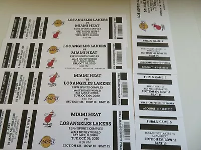 LA LAKERS Vs MIAMI HEAT 2020 NBA FINALS BAY LAKE FL ALL 7 PLAYOFFS FAN TICKETS • $12.75