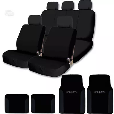 For VW New Black Flat Cloth Car Truck SUV Seat Cover Vinyl Floor Mats Set • $46.71