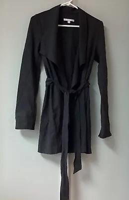 CAbi#956 Take Charge Size XS Belted Waterfall Wrap Black Jacket Pleats Pockets • $24.99