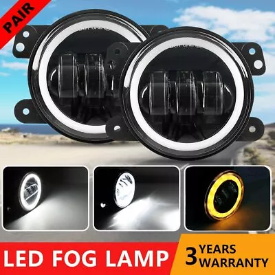 Two 4  LED Fog Lights Halo Angel Eyes DRL Turn Light For Jeep Wrangler JK TJ LJ • $59.99