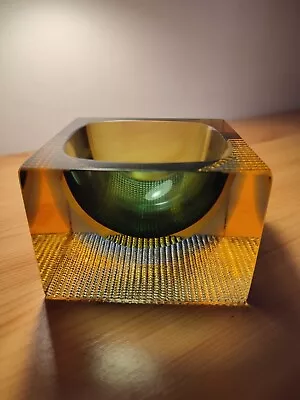 Exceptional Flavio Poli Sommerso Textured Murano Glass Cube Ashtray • $399.99