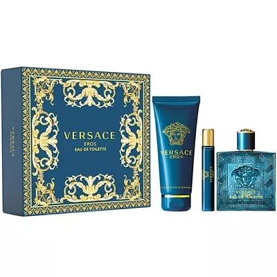 VERSACE EROS Cologne For MEN 3 Pcs GIFT SET 3.4 Oz EDT Spray + SHOWER GEL + Mini • $81.95