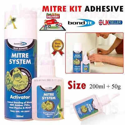 Bond It Mitre Adhesive Bonding Kit 50g Super Glue & 200ml Activator Joint Wood • £6.95
