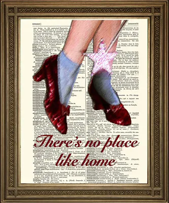 £6.49 • Buy DOROTHY RUBY SLIPPERS PRINT No Place Like Home, Vintage Oz Dictionary Art