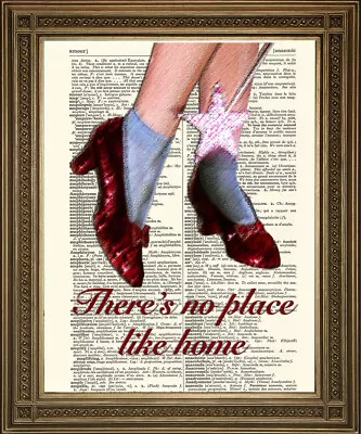 £6.49 • Buy DOROTHY RUBY SLIPPERS PRINT No Place Like Home, Vintage Oz Dictionary Art