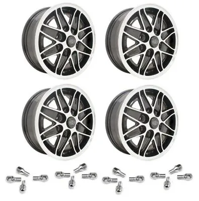 Set Of 4 15  X 5-1/2  Vw Bug 4 Lug Black Empi Cosmo Wheels & Lug Bolts • $923.95