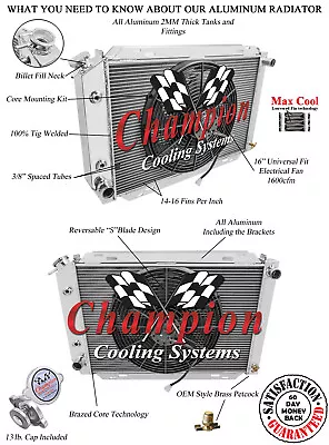 JR Champion 3 Row Radiator W/ 16  Fan For 1983 - 1986 Mercury Marquis #CC138B • $308.70