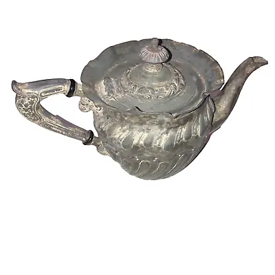 Antique Pewter Tea Pot English British Ornate Rare Unusual Small Silver Plate • $25.44