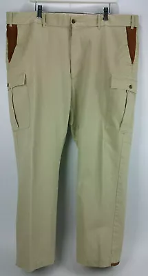 ORVIS Mens Heavy Cotton Tan Khaki Leather Trim Work Pants Cargo Pocket 44 X27.5  • $35