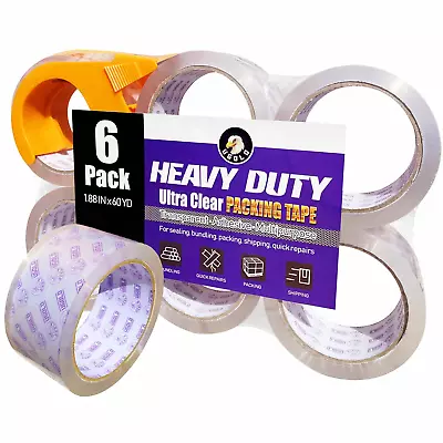 6-Pack Clear Packing Tape With Dispenser Heavy Duty Crystal Transparent Packag • $12.92