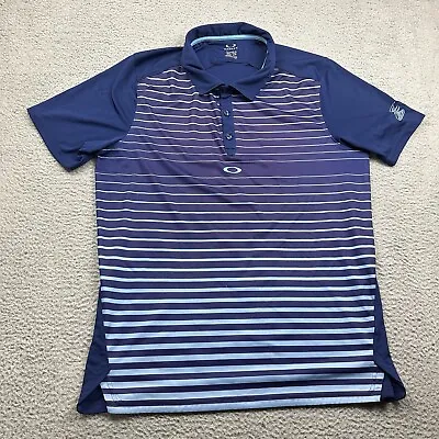 Oakley Shirt Mens 2XL XXL Blue Striped Golf Polo Hydrolix Sleeve Logo • $19.99