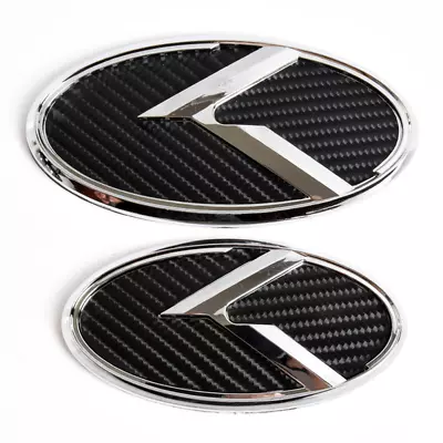 2x Silver Carbon Fiber Front Rear K EMBLEM BADGES For K900 Niro OPTIMA FORTE RIO • $12.95