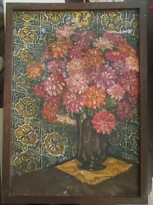 Vtg  Framed Oil On Canvas Helen H. Still Art Florals & Duck 27  H • $9999.99