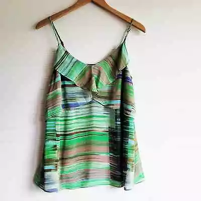 Cabi Top Womens Medium Green Print Cami Tank Sleeveless Ruffle • $14