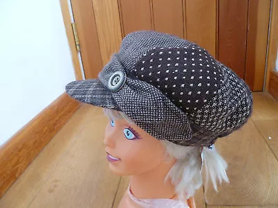 £14.99 • Buy Monsoon Accessorize Brown Wool Tweed X Woven Baker Boy Peaked Hat Hotchpotch Cap