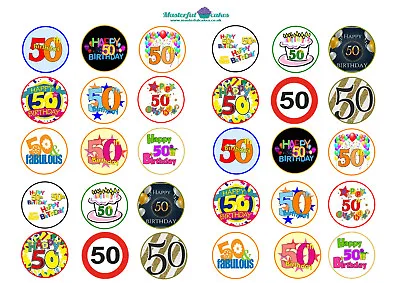 30 X 50th Birthday Design Edible Cupcake Toppers Rice PaperIcing & PreCut Wafer • £3.40
