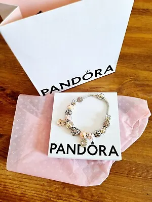 $37.75 • Buy Genuine Pandora Charm Sparkling Heart Bracelet With Charms 