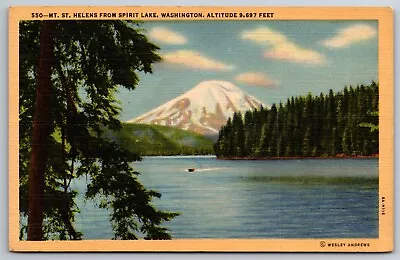 Mt St Helens From Spirit Lake Washington Unused Wesley Andrews Linen Postcard • $3.99