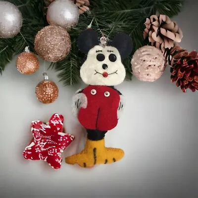 Vtg 1960s Felt Mickey Mouse Christmas Ornament HTF Disney Beaded Face • $13