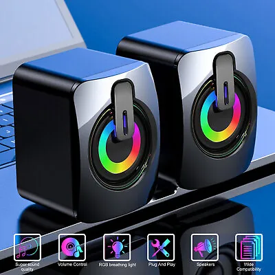 USB Wired LED Computer Speakers Stereo Bass Volume Control 3.5mm For Desktop PC • $13.98