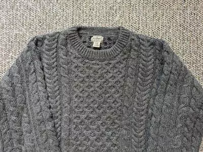 Vintage IRELAND Made LL BEAN Sweater ARAN Irish Wool XL Gray FISHERMAN Knit • $129.95