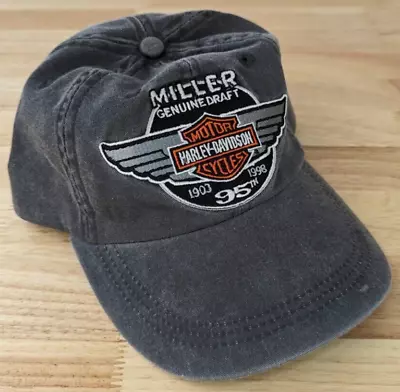 Vintage HARLEY DAVIDSON Strap-back HAT Motorcycles MILLER Genuine Draft Biker • $19.99