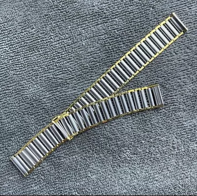 NOS 16 Mm Vintage Bamboo Ladder Military Watch Bracelet Stainless Gold Edge • $18.99