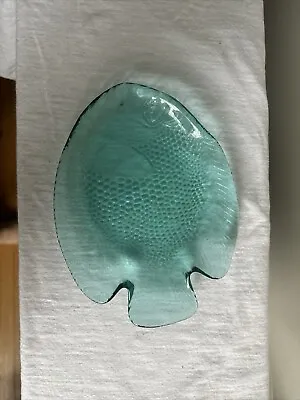 Set Of 4 Arcoroc Blue Green Glass Fish Plates • $42