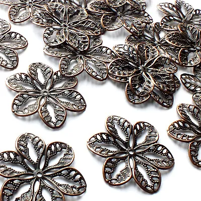 20 X Flower Filigree Charms Embellishments Shape Copper Tone Metal Craft 32mm • £2.29