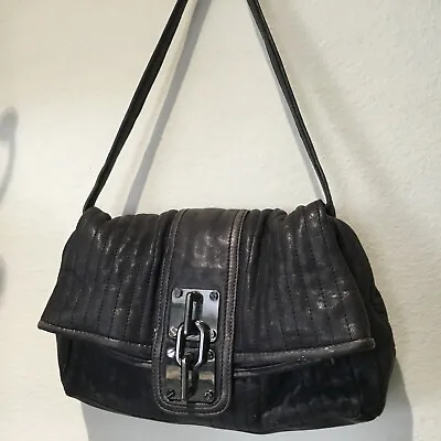 $33 • Buy TREESJE Dark Gray Leather Fold-over Hobo Shoulder Handbag - 12 