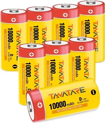 Tanatare Rechargeable D Batteries High Capacity 10000mAh 8 Pack NiMH D Size Batt • $39.96