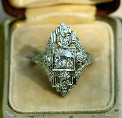 Vintage Art Deco 2.30 Ct Round Cut Lab Created Diamond Filigree Engagement Ring • $245.92