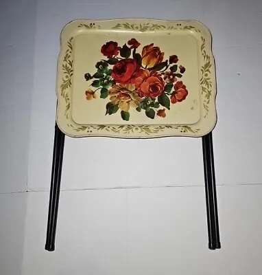 Vintage Mid Century Folding TV Tray Table Matching Pair Floral Cal-Dak Crestline • $39.99