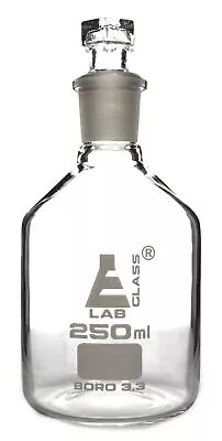 Reagent Bottle Borosilicate Narrow Mouth Hexagonal Stopper 250ml - Eisco Labs • $16.99