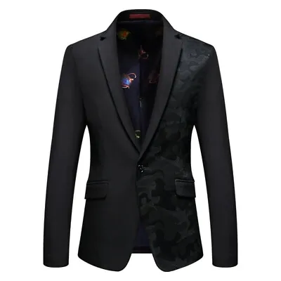 Men's Slim Fit One Button Printed Korean Lapel Collar Tuxedo Coat Jacket Casual  • $73.37