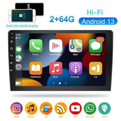 10.1  2 Din Car Stereo Android 13 Apple CarPlay Radio GPS Navi WiFi Player BT FM • $54.99