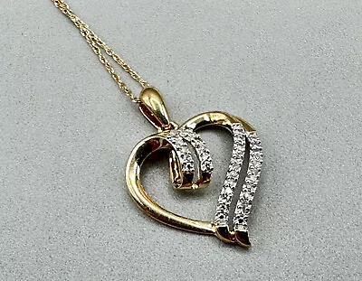 ZALES 1/10 CT. T.W. Diamond Double Row Heart Pendant In 10K Gold • $199.99