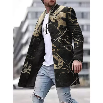 Men's Jacket Plaid Outwear Mens Winter Warm Slim Fit Long Sleeve Trench Coat • £35.99