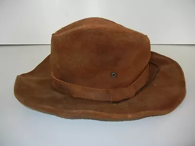 MINNETONKA Brown Leather  THE AUSSIE HAT  WIDE BRIM HAT Western Cowboy Cap Sz S • $30.59