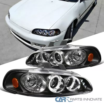 Black Fits 1992-1995 Honda Civic 2/3/4Dr LED Halo Projector Headlights Lamp L+R • $124.95